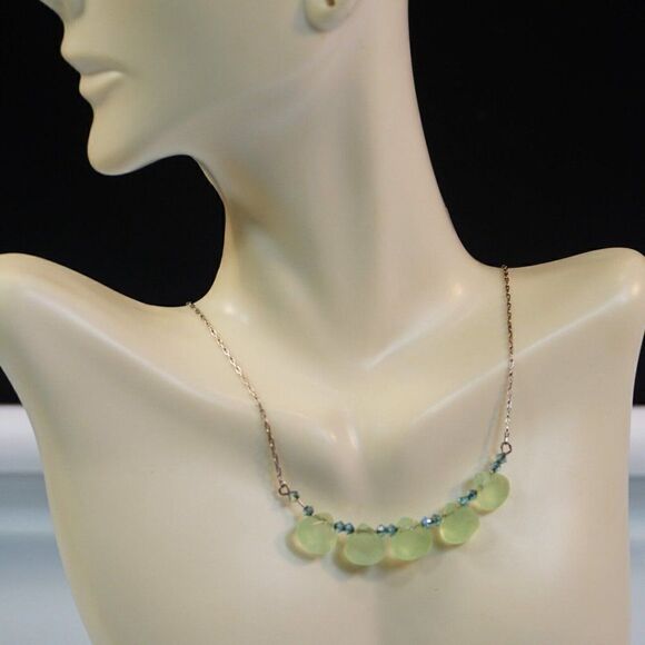 Green Chrysoprase Necklace 925 Silver Chain - Picture 7 of 9